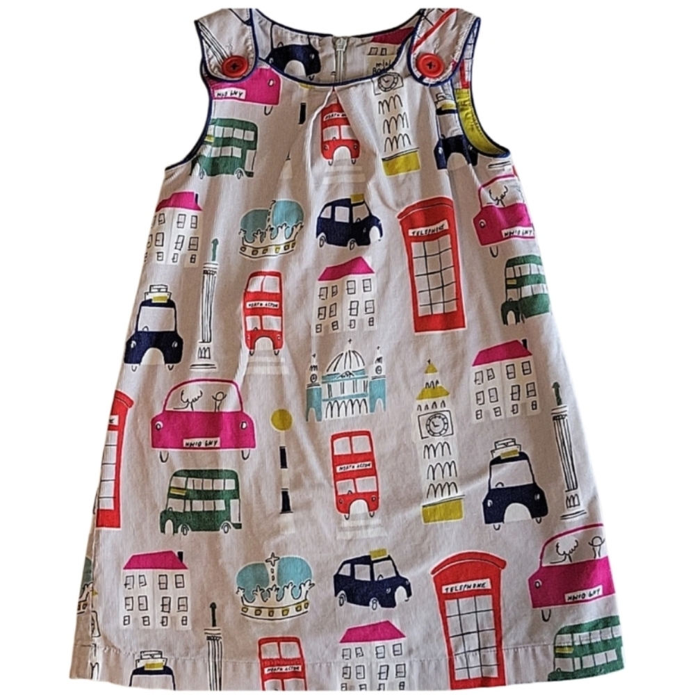 Mini Boden London Theme Pinnie Dress Sz 4/5Y